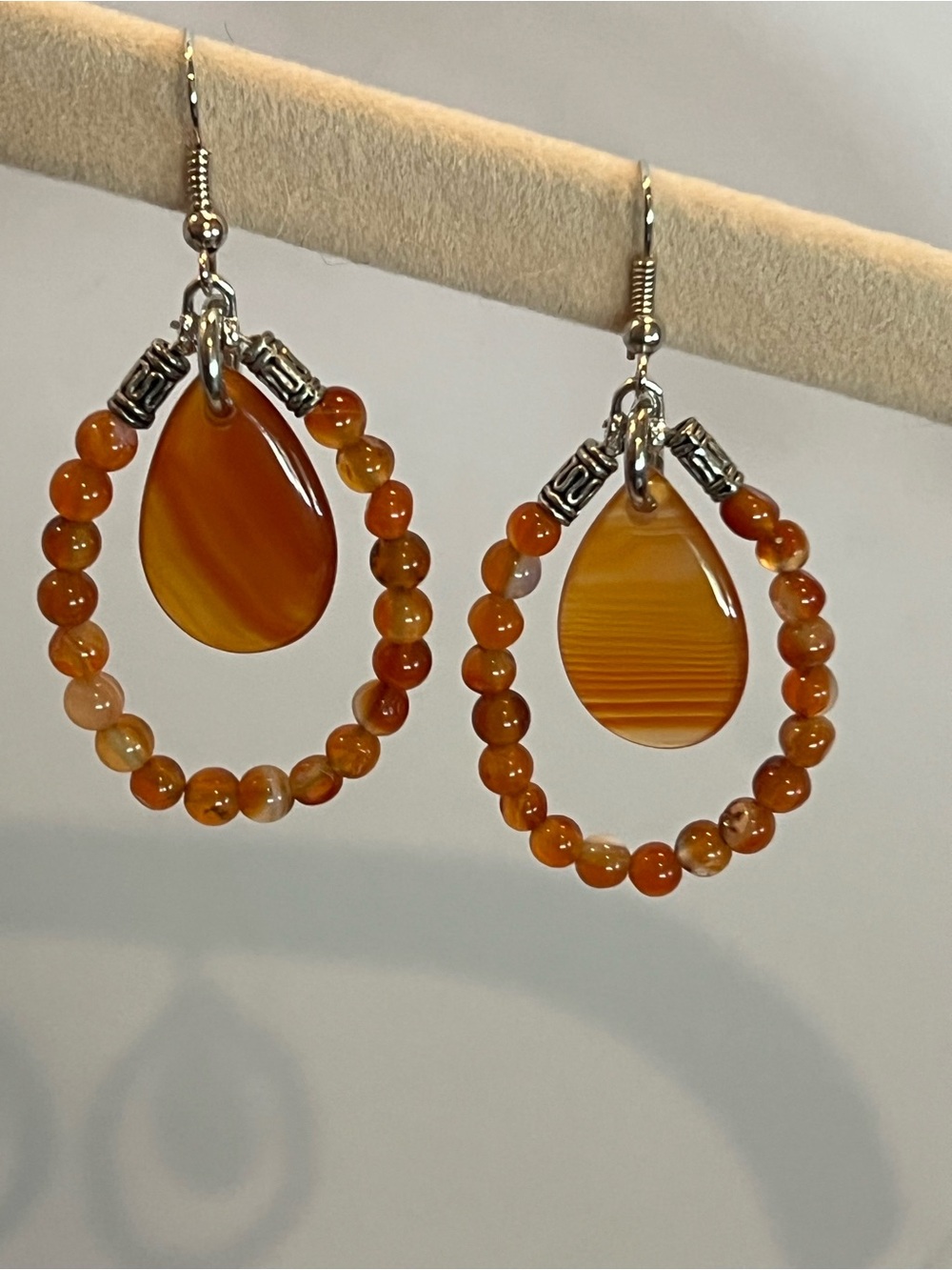 Carnelian Agate Hoop Earrings - Picture 3 of 3